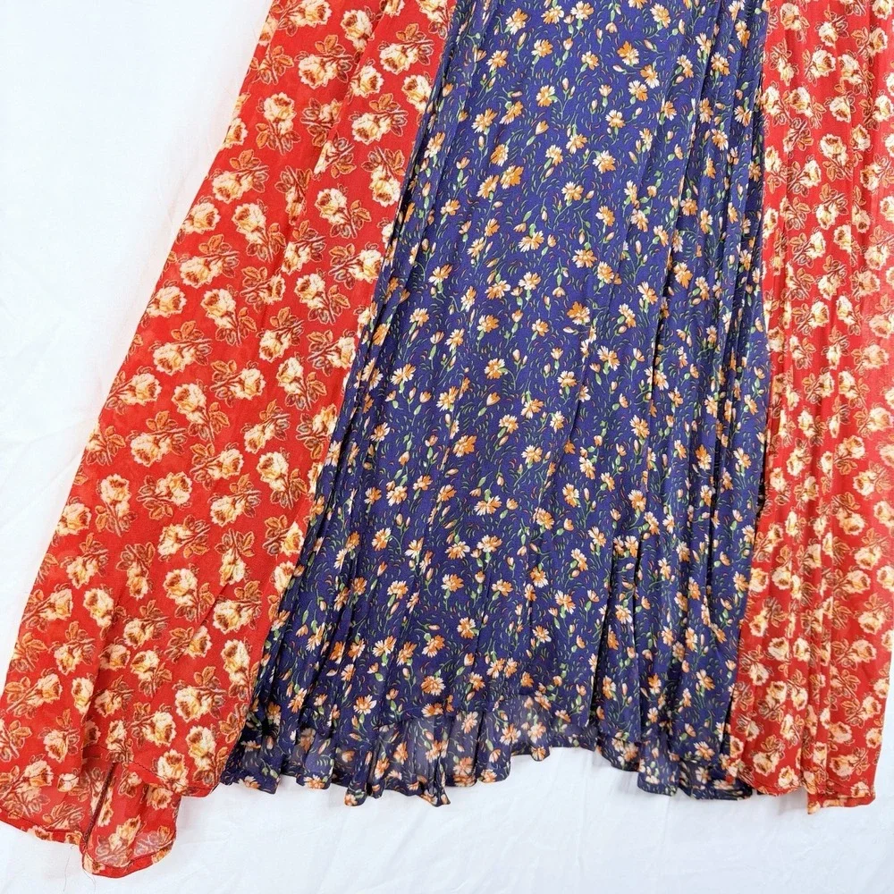 Anthropologie Meadow Rue‎ Midi Skirt Women's SZ-0 Prairie Floral Patchwork Boho